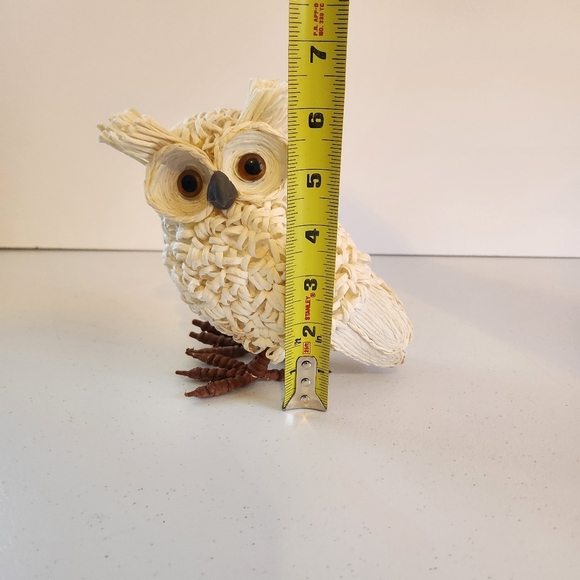 Snowy Snow Owl White Rustic Home Decor Figurine Shelf Sitter Boho Eclectic - Picture 5 of 5